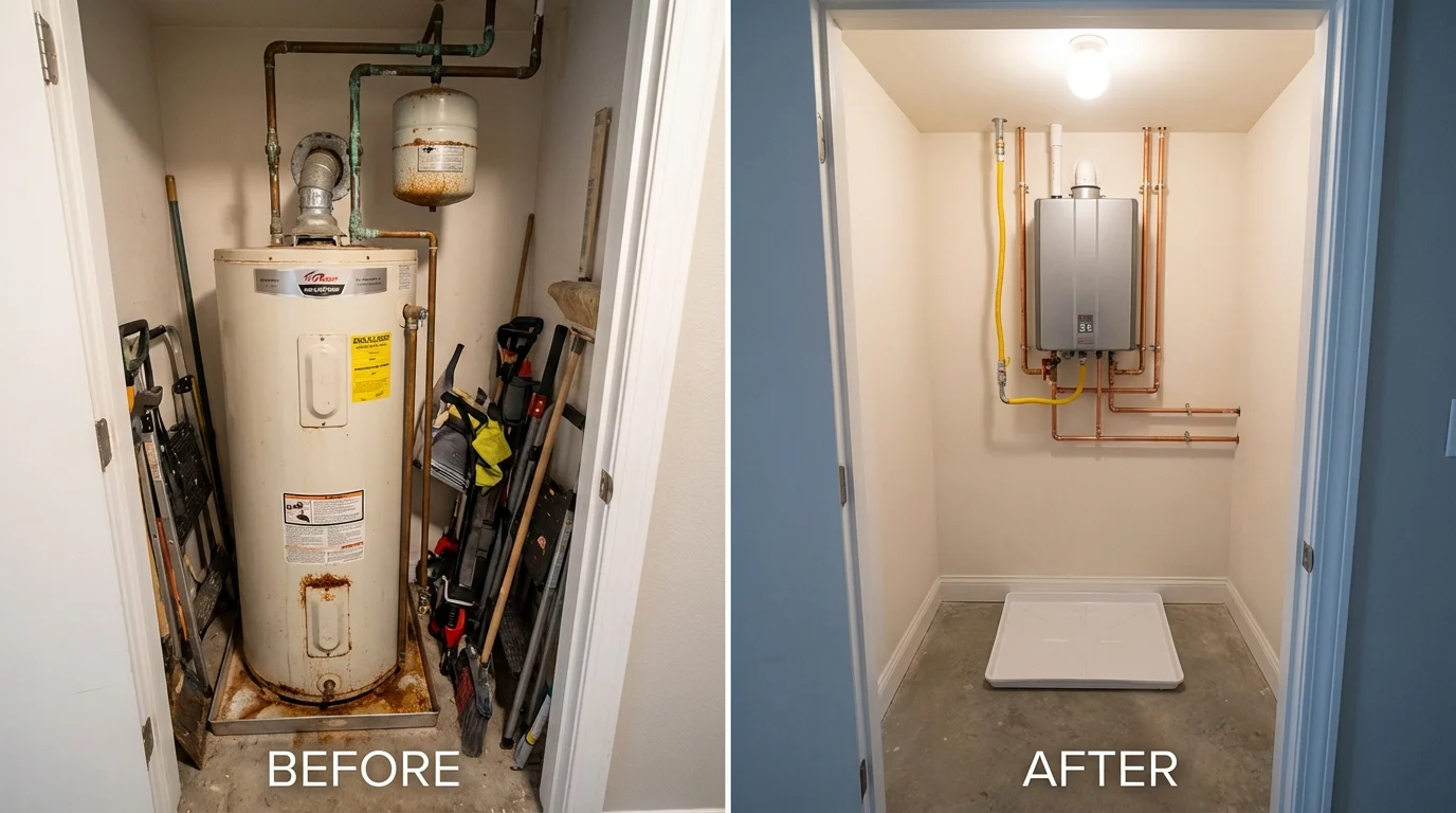 Tank water heater versus wall-mounted tankless unit comparison for Leland, NC homeowners